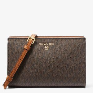 New Michael Kors Valerie Medium Logo Crossbody Bag Brown / Acorn